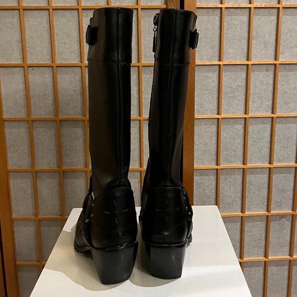 Women's size 6, Black Leather Up, Steel Shank, 2inch Heel Motorcycle Boots - Picture 4 of 12